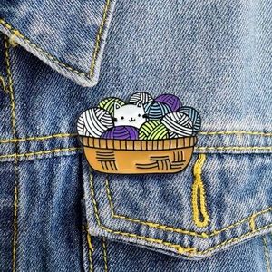 Cute Cartoon Cat Basket Yarn Enamel Pin Perfect Gift for Cat Lovers! Faux Fashio
